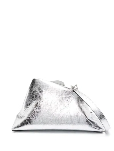 Attico The  Day Off Laminated Leather Shoulder Bag - Runway In Silver
