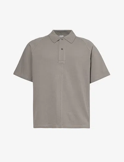 Loewe Logo-embroidered Cotton-piqué Polo Shirt In Gray