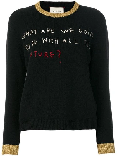 Gucci Coco Capitán Embroidered Knitted Top In Black