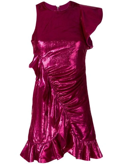 Self-portrait Ruffled Metallic Velvet Mini Dress In Rosa
