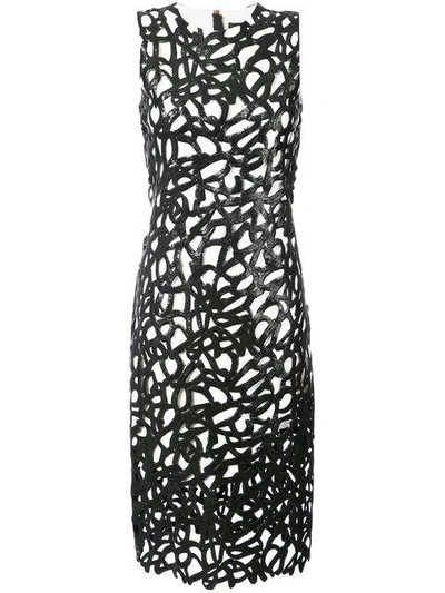 Proenza Schouler Two-tone Glossed Cotton-blend Lace And Crepe Midi Dress In Black