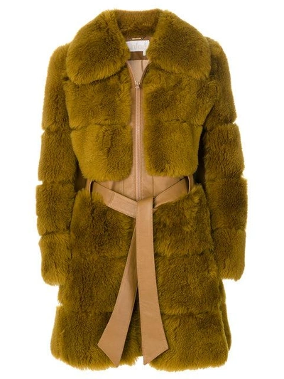 Chloé Shearling Belted Coat In Brown
