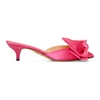Charlotte Olympia Sophie Suede-trimmed Bow-embellished Satin Mules In Pink