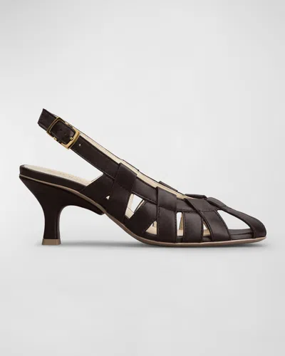 Tod's Cut-out Sling-back Leather Pumps In Marrone Africa
