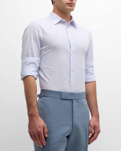 Officine Generale Giacomo Striped Cotton-poplin Shirt In White/blue