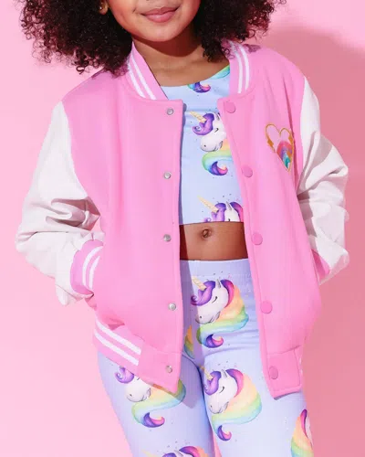 Lola + The Boys Kids' Girl's Good Vibes Sequin Varsity Bomber Jacket In Pink