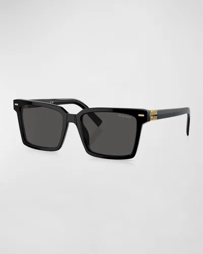 Miu Miu Acetate & Plastic Rectangle Sunglasses In Dark Grey