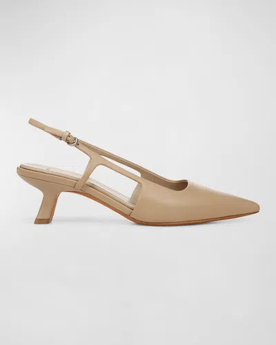 Vince Bianca Leather Kitten Slingback Pumps In Clay Beige Leather