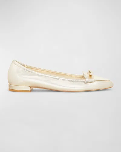 Stuart Weitzman Tully Metallic Bow Ballerina Loafers In Light Gold