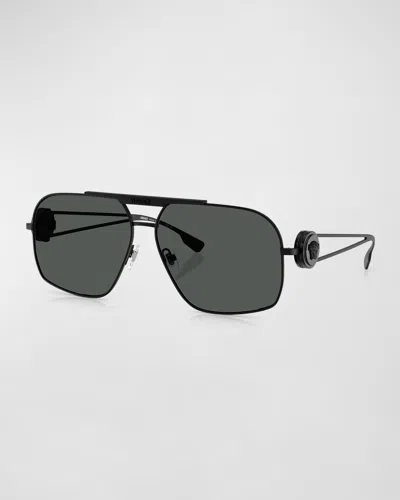 Versace Men's Double-bridge Metal Aviator Sunglasses In Matte Black