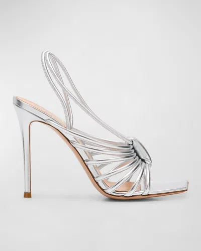 Gianvito Rossi Metallic Strappy Caged Slingback Sandals In Silver