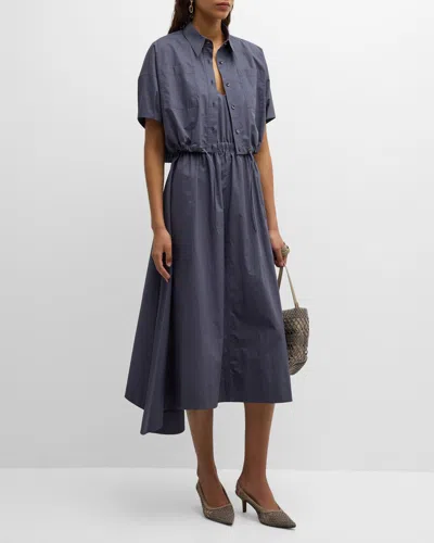 Brunello Cucinelli Light-weight Shirtdress With Fitted Waist And Monili Loop Detail In C8901 Night Sky Ultr