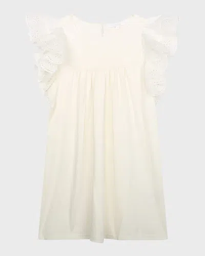 Chloé Kids' Girl's Embroidered Flounce Sleeve Dress In 117-offwhite