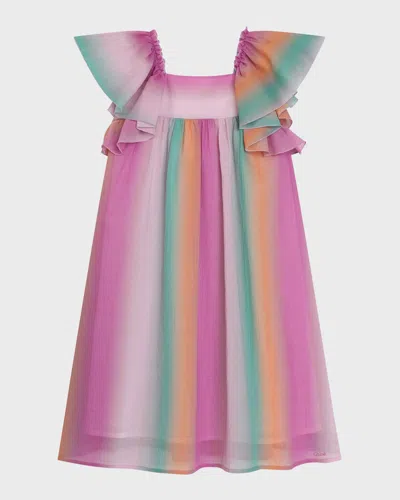 Chloé Kids' Girl's Multicolor Embroidered Cap Sleeve Dress In Z41-multicoloured