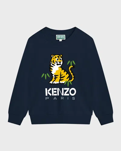 Kenzo Kids' Boy's Logo-print Tiger Graphic Sweatshirt In 84a-navy