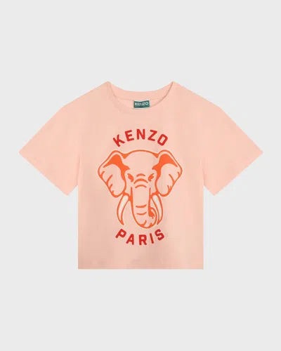 Kenzo Kids' Elephant-embroidered Organic Cotton T-shirt In Pink