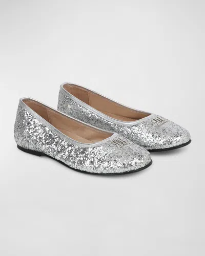 Givenchy Kids' 4g Glittered Ballerina Shoes In Grey
