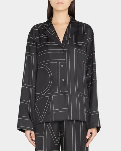 Totême Monogram-embroidered Silk Pajama Top In Black