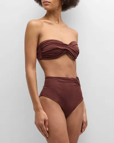 Johanna Ortiz Tangarana Twisted Bandeau Bikini Top In Dark Chocolate