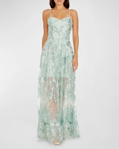 Dress The Population Black Label Anabel Floral Sequin Sweetheart Gown In Mint Multi