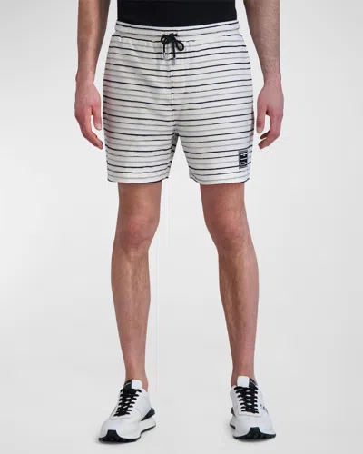 Karl Lagerfeld Men's Textured Stripe Drawstring Shorts In White