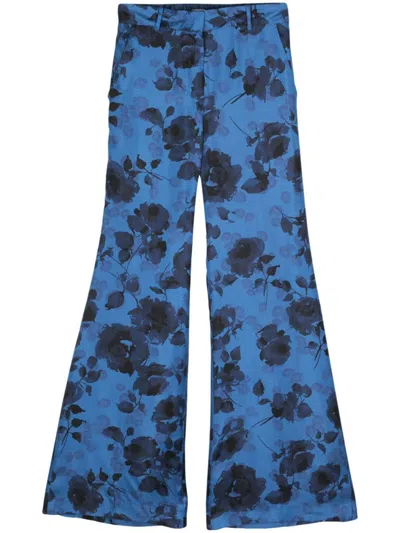 Alberto Biani Silk Flared Trousers In Blue