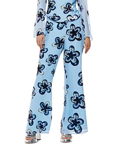 Whistles Womens Multi-coloured Hazy Floral Flared-leg High-rise Velvet Trousers In Blue Multi