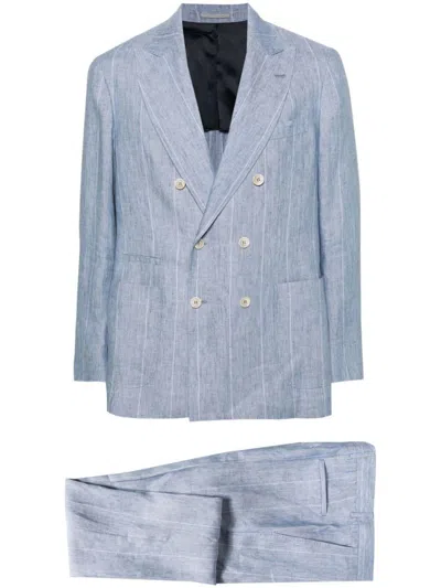 Brunello Cucinelli Linend Striped Double-breasted Suit In Clear Blue