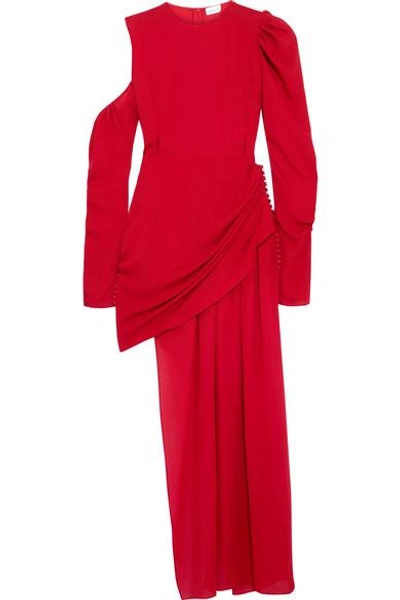 Magda Butrym Sevilla Cold-shoulder Asymmetric Silk-crepe Midi Dress In Red