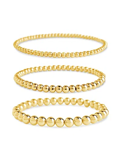 Sterling Forever Women's 14k Goldplated Beaded Stretch Bracelet Set In Brass