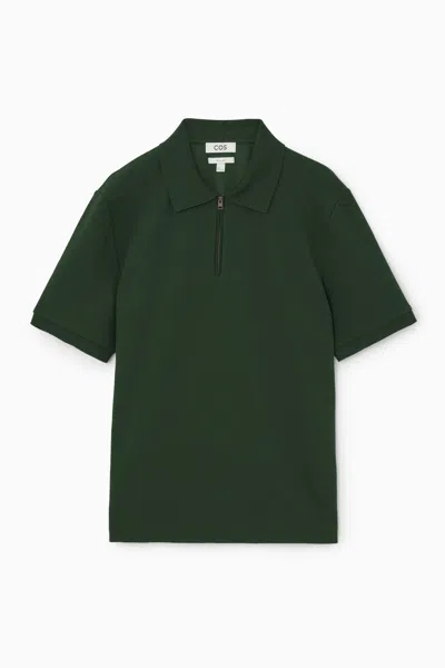 Cos Short-sleeved Zip-up Polo Shirt In Green