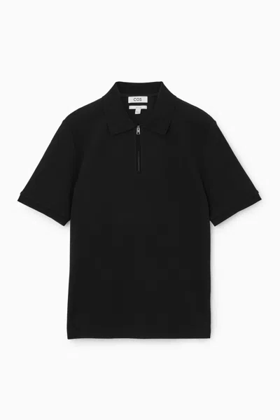 Cos Short-sleeved Zip-up Polo Shirt In Black