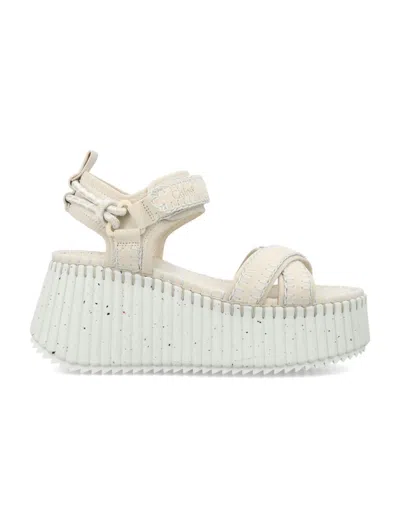 Chloé + Net Sustain Nama Suede And Leather Platform Sandals In White