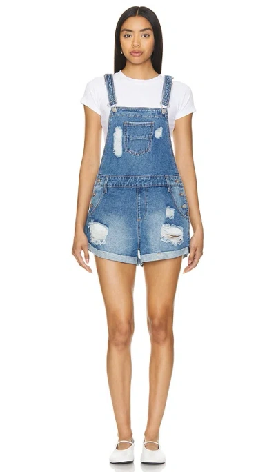 More To Come Pippa Dungaree Shorts In Blue