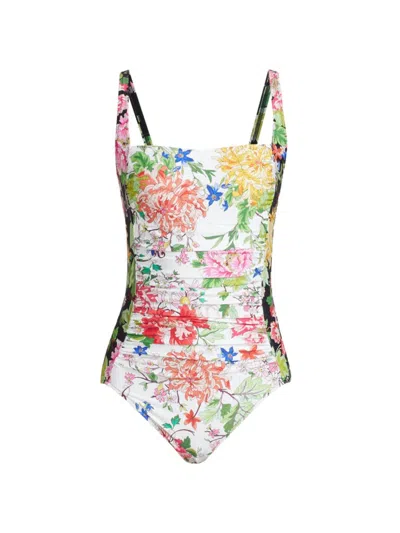 Johnny Was Metalli Mix Ruched One-piece Swimsuit In Multi