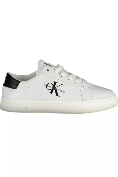 Calvin Klein Chic White Lace-up Sneakers With Contrasting Details
