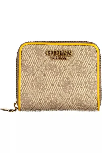 Guess Jeans Chic Sunshine Yellow Zip Wallet In Brown