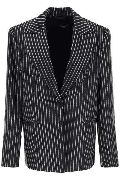 Rotate Birger Christensen Blazer With Sequined Stripes In Black