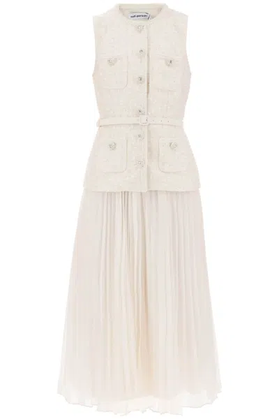 Self-portrait Midi Peplum Dress With Pleated Skirt In White