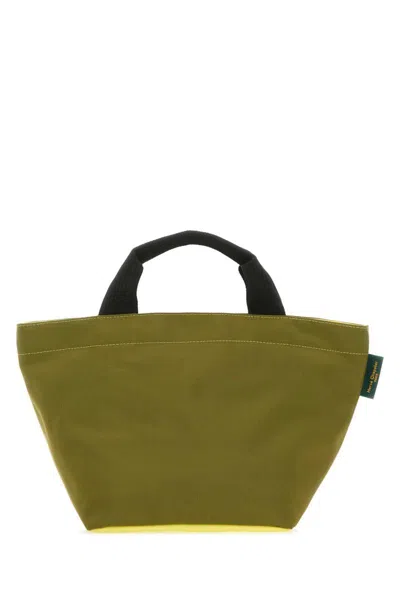 Herve Chapelier Canvas Shopping Bag With Two Top Handles In Green