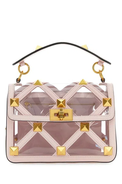 Valentino Garavani Pastel Pink Polymeric Material And Leather Medium Roman Stud Handbag In 76t