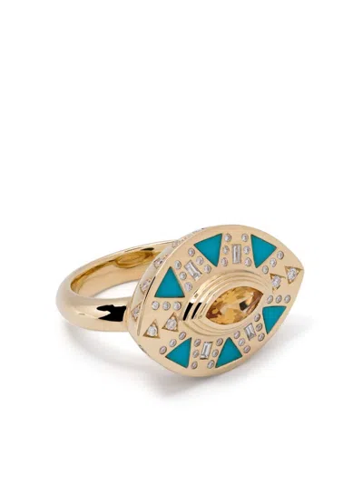 Harwell Godfrey 18kt Yellow Gold Cleopatra's Tear Turquoise Cocktail Ring