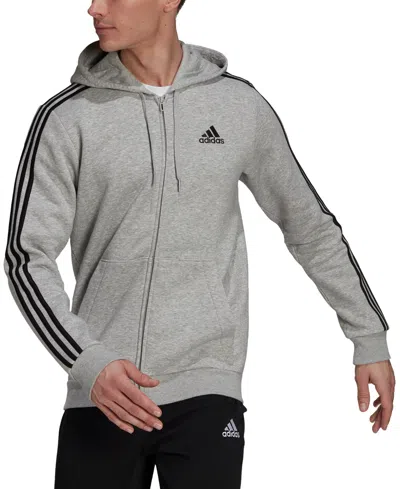 Adidas Originals Men's Essentials Full-zip Hoodie In Medium Grey Heather,black
