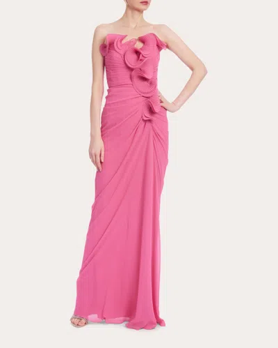 Badgley Mischka Women's Sculptural Ruffle Strapless Gown In Pink