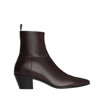 Celine Leather Boots In Brown