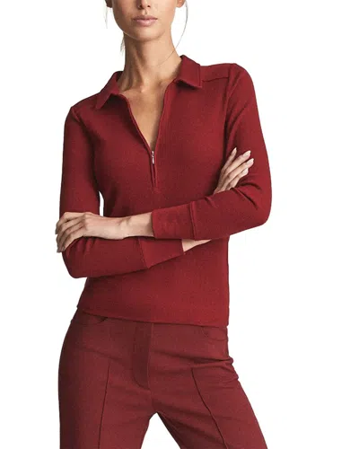Reiss Milina Rib 1/2-zip Pullover In Red