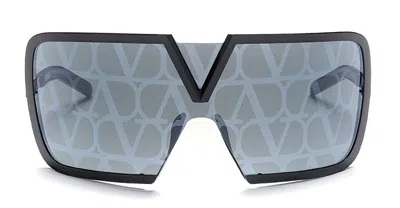 Valentino V-romask Titanium & Acetate Shield Sunglasses In Black