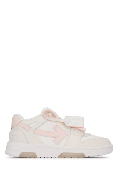 Off-white Kids' Leather Out Of Office Sneakers In Whitepink