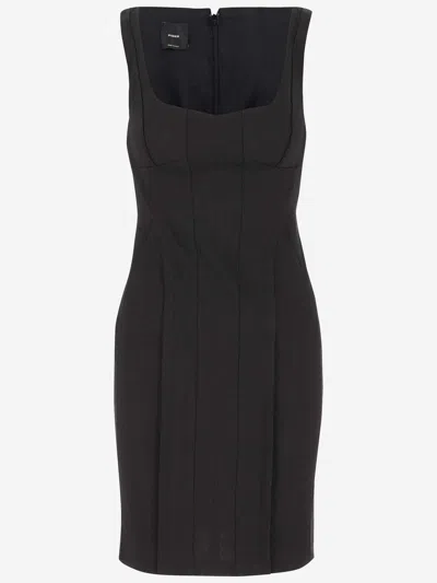 Pinko Slim-fitting Linen Dress In Noir Limousine