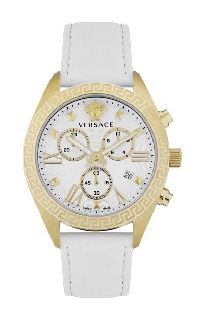Versace 40mm Greca Chrono Watch With Leather Strap In Multi